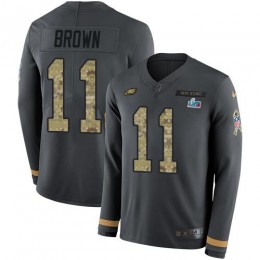 Eagles #11 A.J. Brown Anthracite Salute To Service Super Bowl LVII Patch Youth Stitched NFL Limited Therma Long Sleeve Jersey