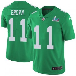 Eagles #11 A.J. Brown Green Super Bowl LVII Patch Youth Stitched NFL Limited Rush Jersey