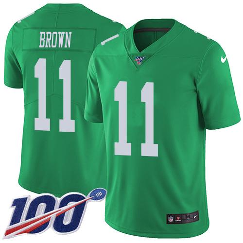 Eagles #11 A.J. Brown Green Youth Stitched NFL Limited Rush 100th Season Jersey Eagles #11 A.J. Brown Green Youth Stitched NFL Limited Rush 100th Season Jersey