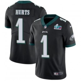 Eagles #1 Jalen Hurts Black Super Bowl LVII Patch Alternate Youth Stitched NFL Vapor Untouchable Limited Jersey