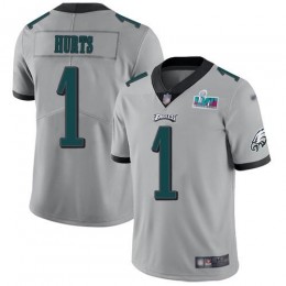 Eagles #1 Jalen Hurts Silver Super Bowl LVII Patch Youth Stitched NFL Limited Inverted Legend Jersey