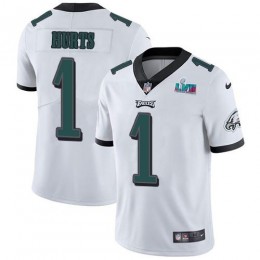 Eagles #1 Jalen Hurts White Super Bowl LVII Patch Youth Stitched NFL Vapor Untouchable Limited Jersey