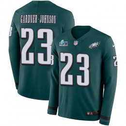 Eagles #23 C.J. Gardner-Johnson Green Team Color Super Bowl LVII Patch Youth Stitched NFL Limited Therma Long Sleeve Jersey