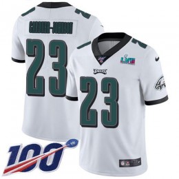Eagles #23 C.J. Gardner-Johnson White Super Bowl LVII Patch Youth Stitched NFL 100th Season Vapor Untouchable Limited Jersey