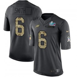 Eagles #6 DeVonta Smith Black Super Bowl LVII Patch Youth Stitched NFL Limited 2016 Salute To Service Jersey