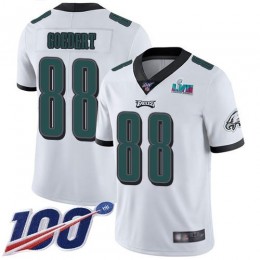 Eagles #88 Dallas Goedert White Super Bowl LVII Patch Youth Stitched NFL 100th Season Vapor Limited Jersey