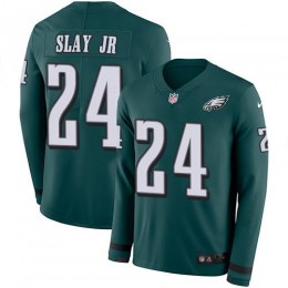Philadelphia Eagles #24 Darius Slay Jr Green Team Color Youth Stitched NFL Limited Therma Long Sleeve Jersey