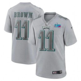 Philadelphia Eagles #11 A.J. Brown Youth Super Bowl LVII Patch Atmosphere Fashion Game Jersey – Gray
