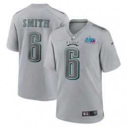 Philadelphia Eagles #6 DeVonta Smith Youth Super Bowl LVII Patch Atmosphere Fashion Game Jersey – Gray