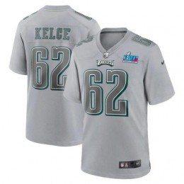 Philadelphia Eagles #62 Jason Kelce Youth Super Bowl LVII Patch Atmosphere Fashion Game Jersey – Gray