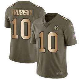 Steelers #10 Mitchell Trubisky Olive/Gold Youth Stitched NFL Limited 2017 Salute To Service Jersey
