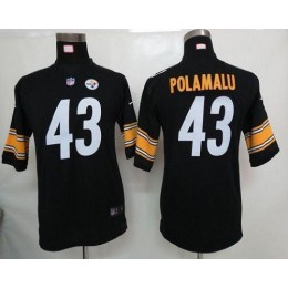 Steelers #43 Troy Polamalu Black Team Color Youth Stitched NFL Elite Jersey