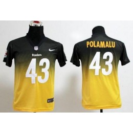 Steelers #43 Troy Polamalu Black/Gold Youth Stitched NFL Elite Fadeaway Fashion Jersey