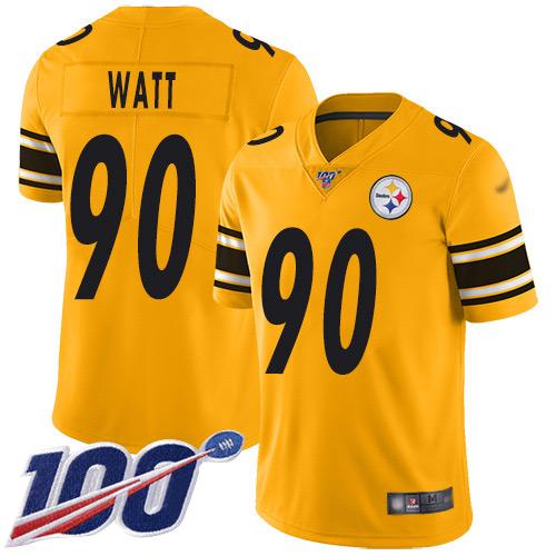 Steelers #90 T. J. Watt Gold Youth Stitched NFL Limited Inverted Legend 100th Season Jersey Steelers #90 T. J. Watt Gold Youth Stitched NFL Limited Inverted Legend 100th Season Jersey