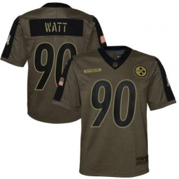 Pittsburgh Steelers #90 T.J. Watt Olive Youth 2021 Salute To Service Game Jersey