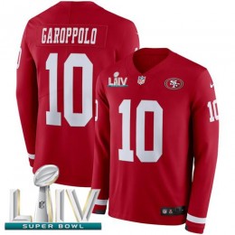 49ers #10 Jimmy Garoppolo Red Super Bowl LIV 2020 Team Color Youth Stitched NFL Limited Therma Long Sleeve Jersey