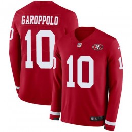 49ers #10 Jimmy Garoppolo Red Team Color Youth Stitched NFL Limited Therma Long Sleeve Jersey
