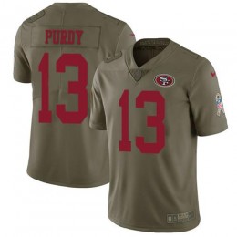 49ers #13 Brock Purdy Olive Youth Stitched NFL Limited 2017 Salute To Service Jersey
