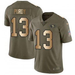 49ers #13 Brock Purdy Olive/Gold Youth Stitched NFL Limited 2017 Salute To Service Jersey