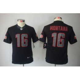 49ers #16 Joe Montana Black Impact Youth Stitched NFL Limited Jersey