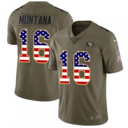 49ers #16 Joe Montana Olive/USA Flag Youth Stitched NFL Limited 2017 Salute To Service Jersey