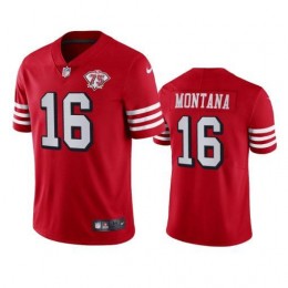49ers #16 Joe Montana Red Rush Youth 75th Anniversary Stitched NFL Vapor Untouchable Limited Jersey