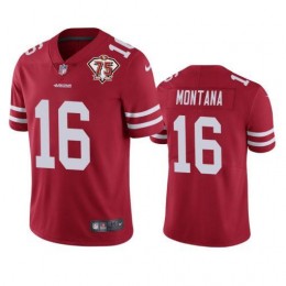 49ers #16 Joe Montana Red Youth 75th Anniversary Stitched NFL Vapor Untouchable Limited Jersey