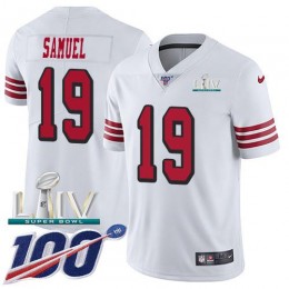 49ers #19 Deebo Samuel White Super Bowl LIV 2020 Rush Youth Stitched NFL Limited 100th Season Jersey