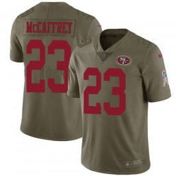 49ers #23 Christian McCaffrey Olive Youth Stitched NFL Limited 2017 Salute To Service Jersey