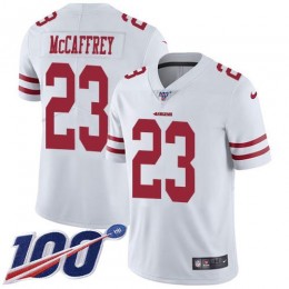 49ers #23 Christian McCaffrey White Youth Stitched NFL 100th Season Vapor Limited Jersey