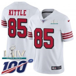 49ers #85 George Kittle White Super Bowl LIV 2020 Rush Youth Stitched NFL Limited 100th Season Jersey