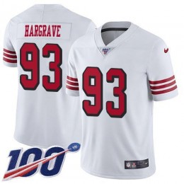 49ers #93 Javon Hargrave White Rush Youth Stitched NFL Limited 100th Season Jersey