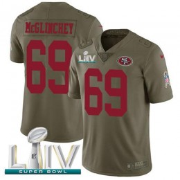 San Francisco 49ers #69 Mike McGlinchey Olive Super Bowl LIV 2020 Youth Stitched NFL Limited 2017 Salute To Service Jersey
