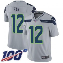 Seahawks #12 Fan Grey Alternate Youth Stitched NFL 100th Season Vapor Limited Jersey