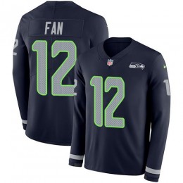 Seahawks #12 Fan Steel Blue Team Color Youth Stitched NFL Limited Therma Long Sleeve Jersey