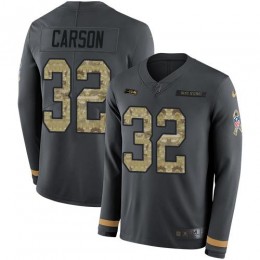 Seattle Seahawks #32 Chris Carson Anthracite Salute to Service Youth Stitched NFL Limited Therma Long Sleeve Jersey