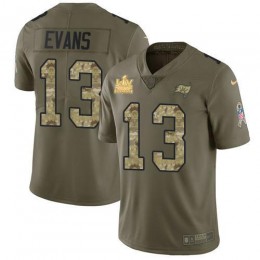 Buccaneers #13 Mike Evans Olive/Camo Youth Super Bowl LV Champions Patch Stitched NFL Limited 2017 Salute To Service Jersey