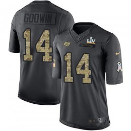 Buccaneers #14 Chris Godwin Black Youth Super Bowl LV Bound Stitched NFL Limited 2016 Salute To Service Jersey