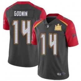 Buccaneers #14 Chris Godwin Gray Youth Super Bowl LV Champions Patch Stitched NFL Limited Inverted Legend Jersey