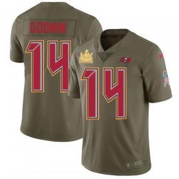 Buccaneers #14 Chris Godwin Olive Youth Super Bowl LV Champions Patch Stitched NFL Limited 2017 Salute To Service Jersey