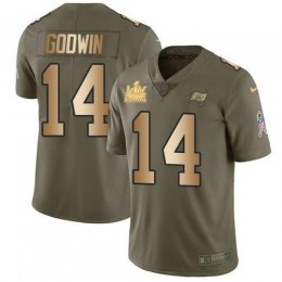 Buccaneers #14 Chris Godwin Olive/Gold Youth Super Bowl LV Champions Patch Stitched NFL Limited 2017 Salute To Service Jersey
